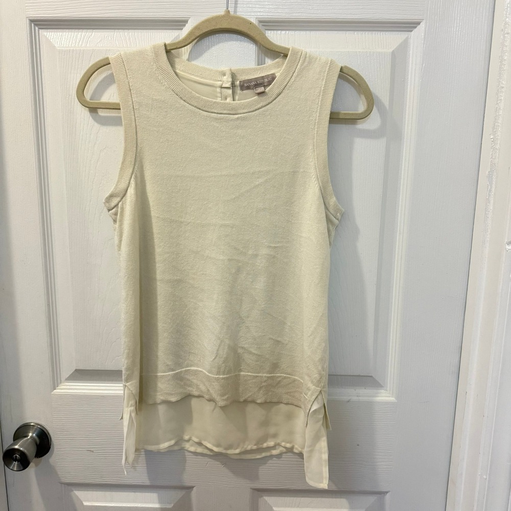 Banana Republic S Sleeveless Sweater‎ Tank Top Chiffon Silk Layered Ivory Cream